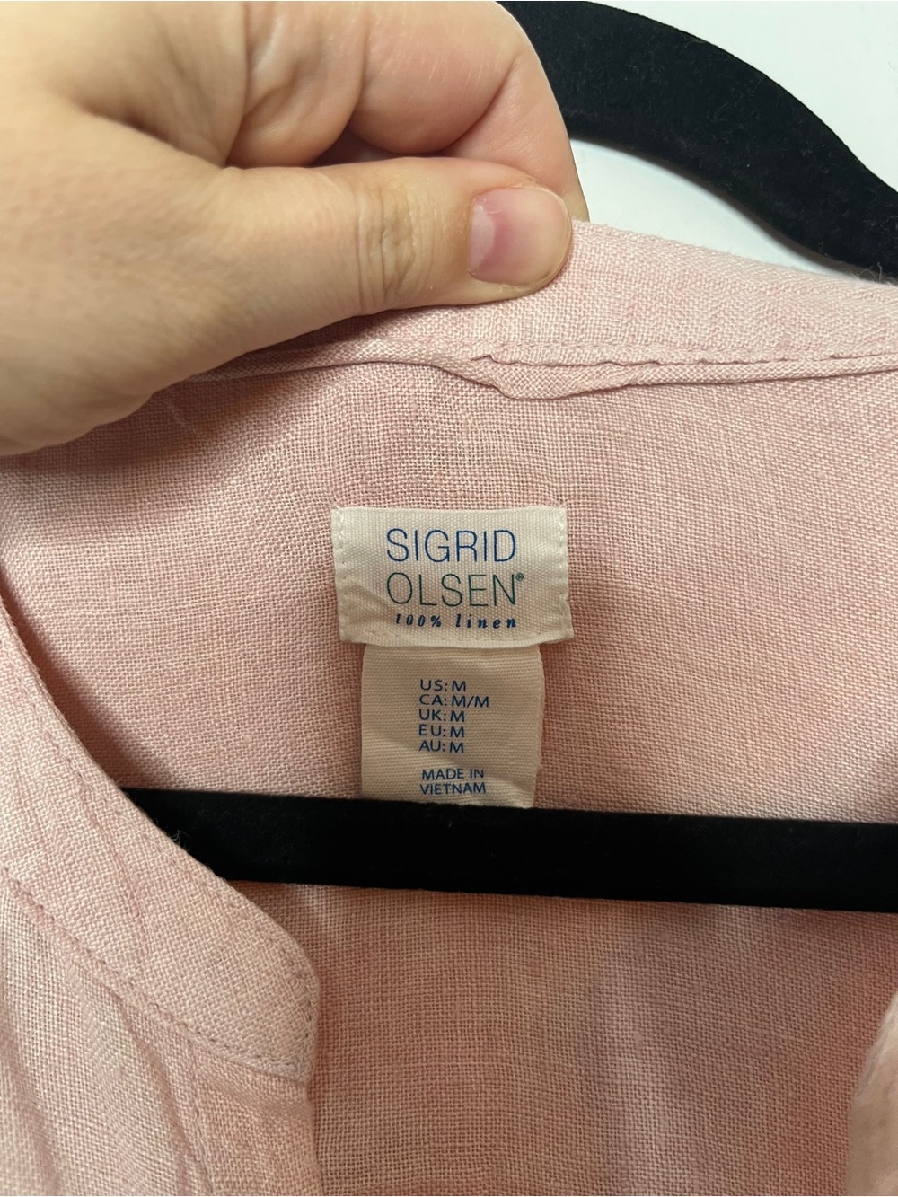 Sigrid Olsen Light Pink Linen Button-Front Tunic Long Sleeve Side Pockets M - Picture 3 of 5